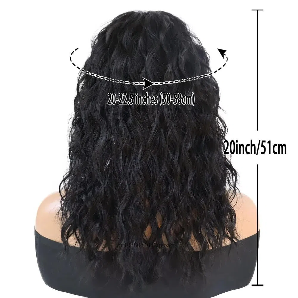 Haarpflege 20 Zoll Lange Gewellte Lockige Haarperücke Mit Pony Für Frauen Party Cosplay Alltagskleidung(Gray)