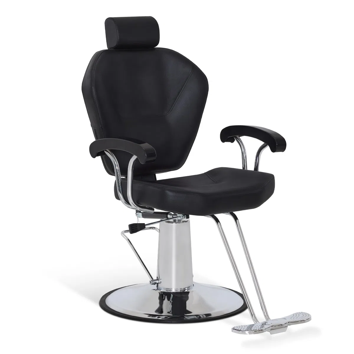 Barberpub Friseurstuhl mit Kopfstütze, Hydraulikpumpe 360° Drehbar, Höhenverstellbar, PVC Kunstleder, Schwarz