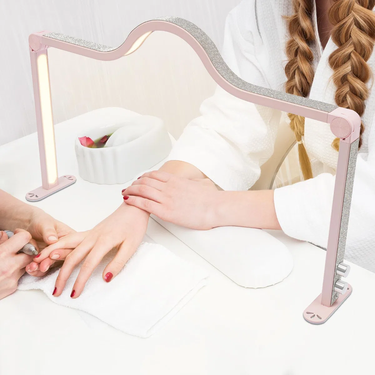 Wimpernleuchte für Maniküre Nagellampe LED Lampe für Kosmetik Tischlampe dimmbar mit 420 Lampenkugeln für Nagelkunst Wimpernverlängerung und Make-up Anwendung (Rosa)