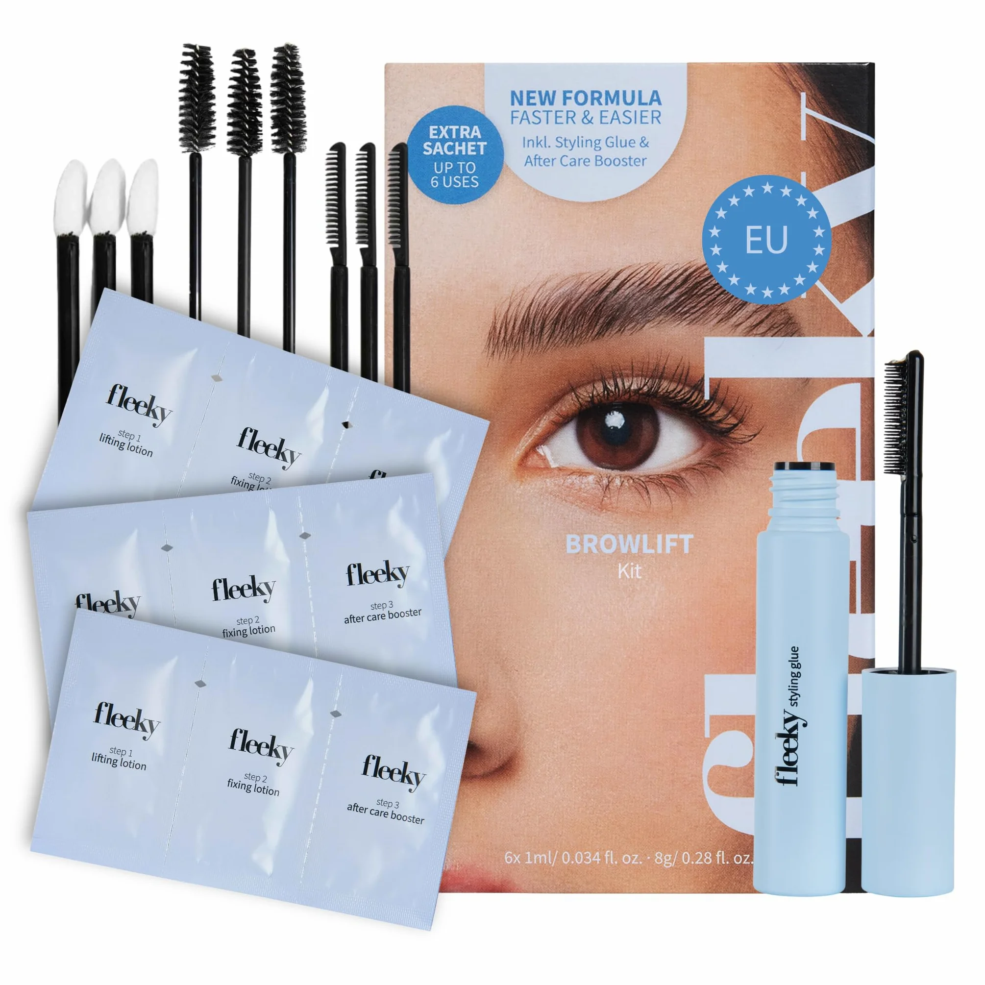 Fleeky Augenbrauen Lifting Set mit Styling Glue und Keratin Pflege - DIY Brow Lift Kit - Voluminöse & Definierte Augenbrauen - Schonend & Einfach - hält bis zu 4-6 Wochen - Made in EU
