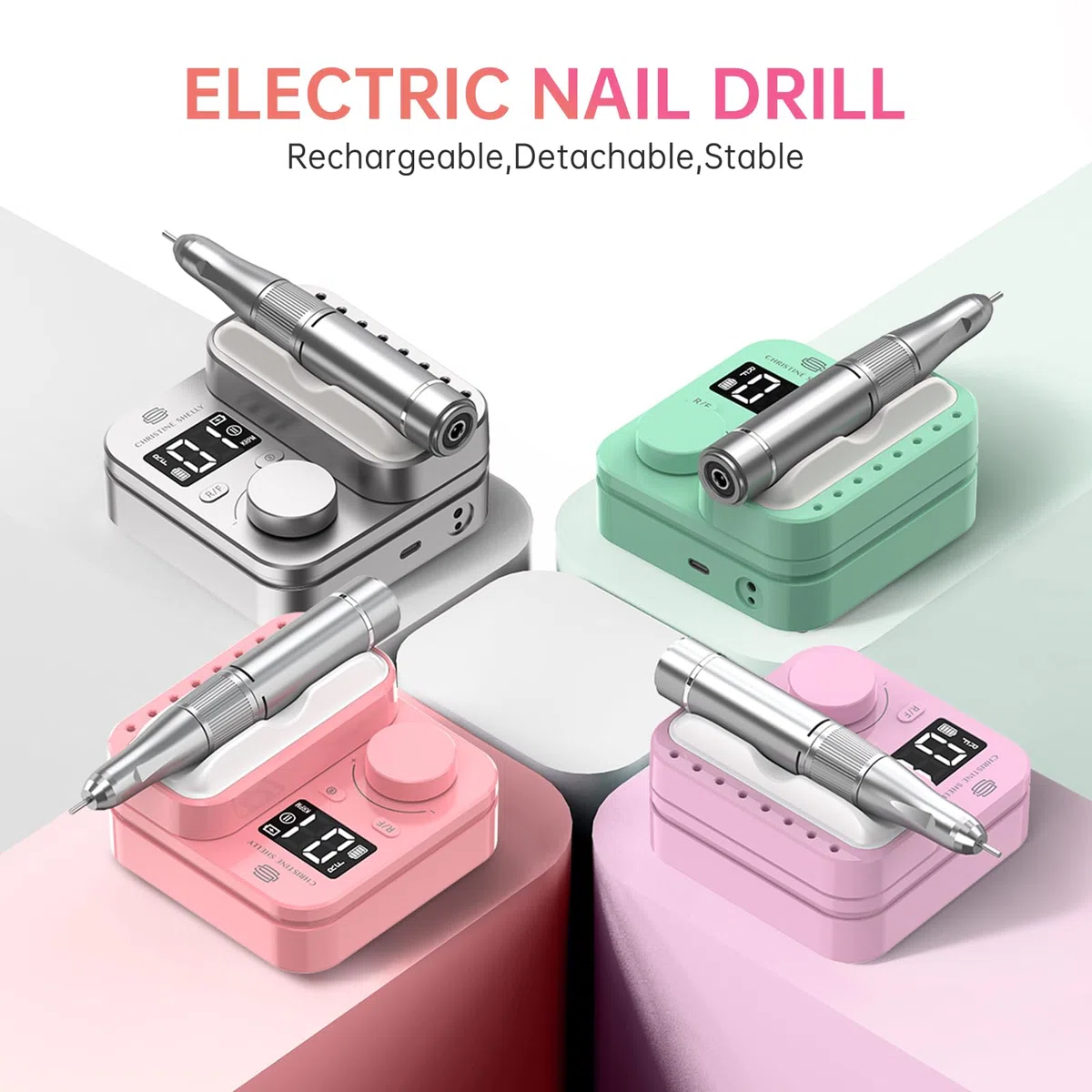 Elektrische Nagelfeile 35000RPM Super Leise Wiederaufladbare Nagelbohrer | CHRISTINE SHELLY Tragbare Nägel Politur Set Maniküre Pediküre Maschine Professionelle
