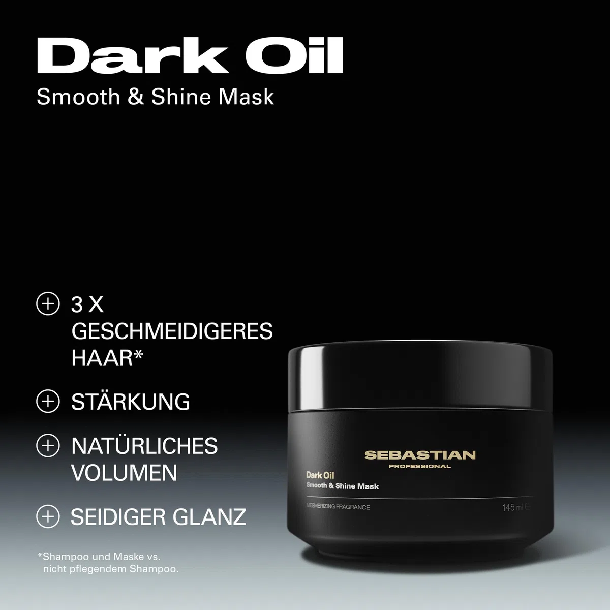 Sebastian Professional Dark Oil Smooth and Shine Mask – Leichte Haarmaske für intensive Haarpflege – Pflegemaske für Geschmeidigkeit, Glanz & schwereloses Haar