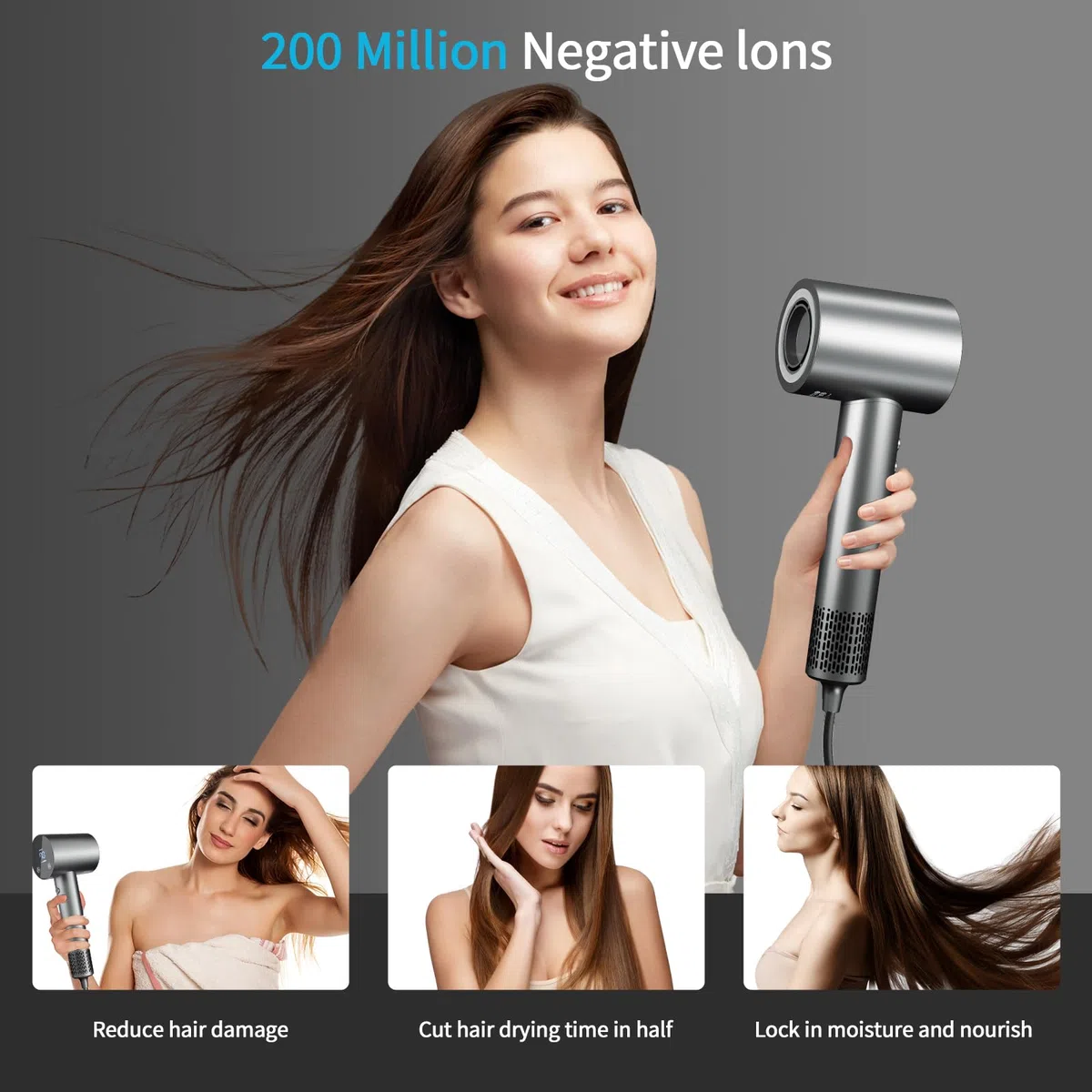 Föhn Fön Haartrockner mit diffusor Ionen Föhn Hair Dryer 1500W HD Display Temperatur Touchscreen haarföhn ionen haartrockner 4 Temperaturstufen & 3 Geschwindigkeitsstufen