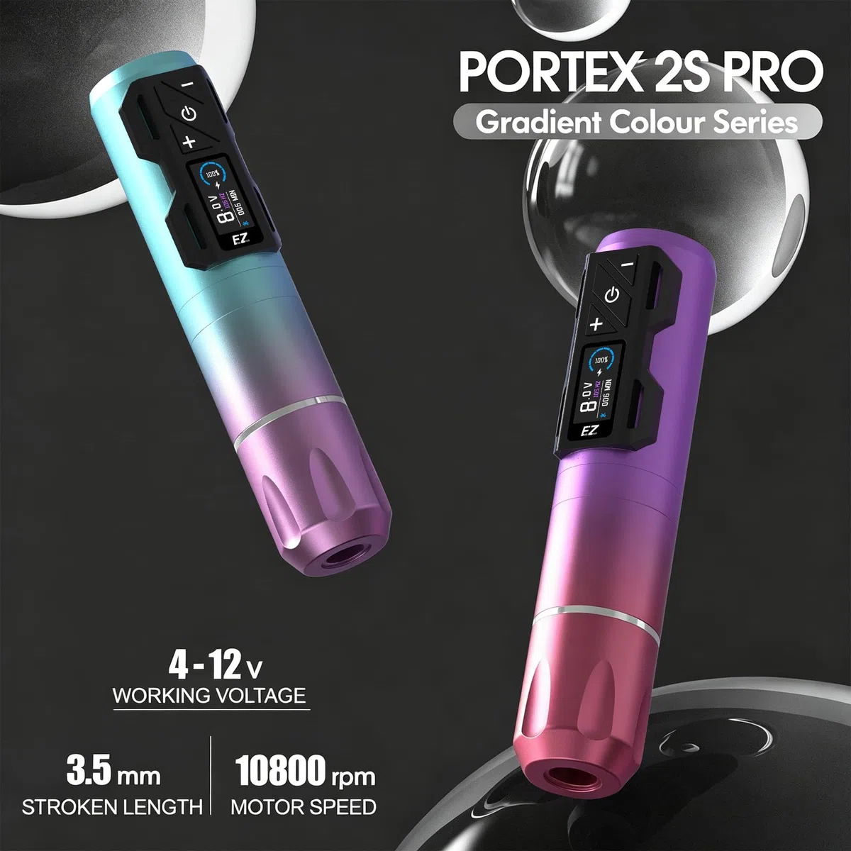 EZ P2S Pro Tattoo Maschine Set - Tattoo Set mit Kabelloser Tattoo Maschine, 1800mAh Stromversorgung Akku, 20 Stück Tattoo Nadeln and 11 Farben Tinten für Tattoo Anfänger und Künstler (Violett Blau)