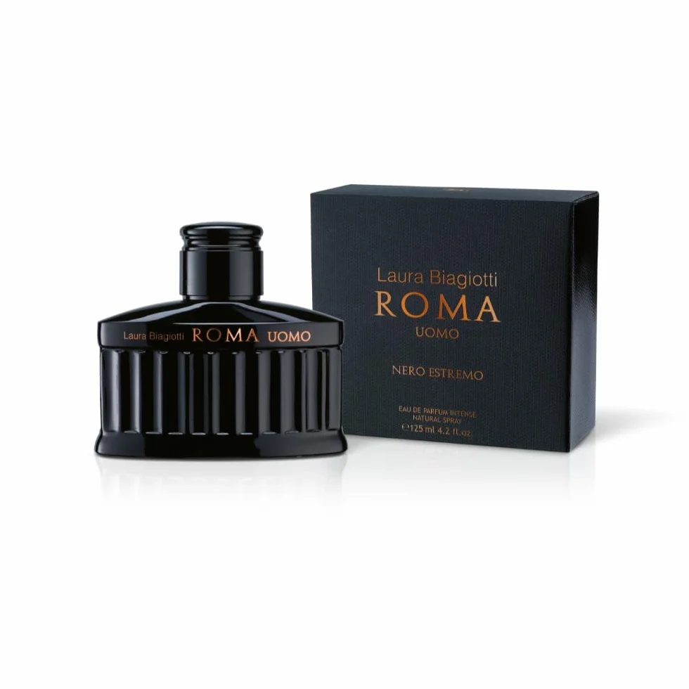Laura Biagiotti Roma Uomo Nero Estremo 125 ml, Eau de Parfum Intense | Holzig-Ambriertes Fougère, Intensive und Tiefe Noten, Schwarzer Flakon Inspiriert vom Römischen Pantheon
