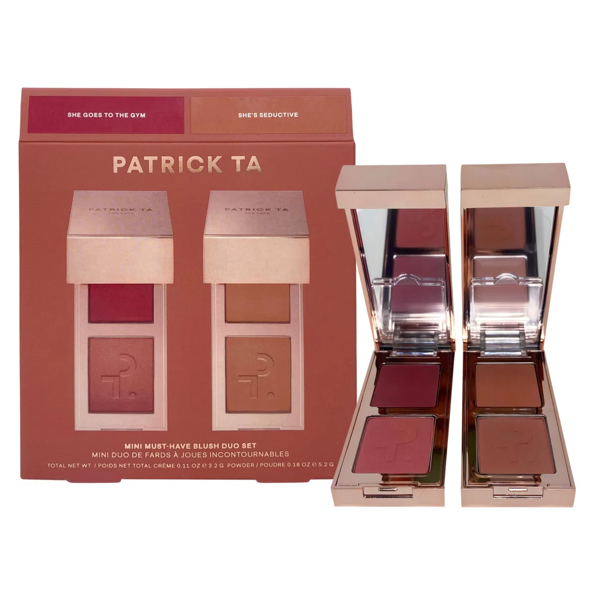 Patrick Ta Mini Must-Have Blush Duo Set Limited Edition | She Goes To The Gym & She's Seductive | Rouge in Creme + Puder | Leuchtendes Finish | lange Lebensdauer