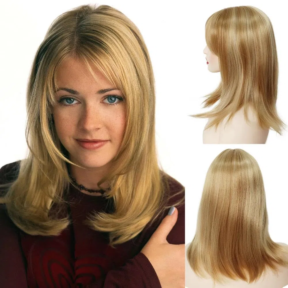 Haarpflege Blonde Mittellange Schulterlange Glatte Haarperücke Für Frauen Tägliche Party Cosplay