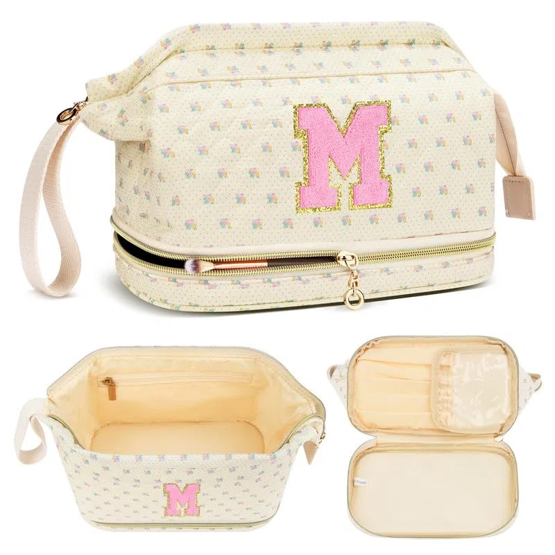 Make-up-Tasche mit Initialen-Motiv, Blau, Größe M: