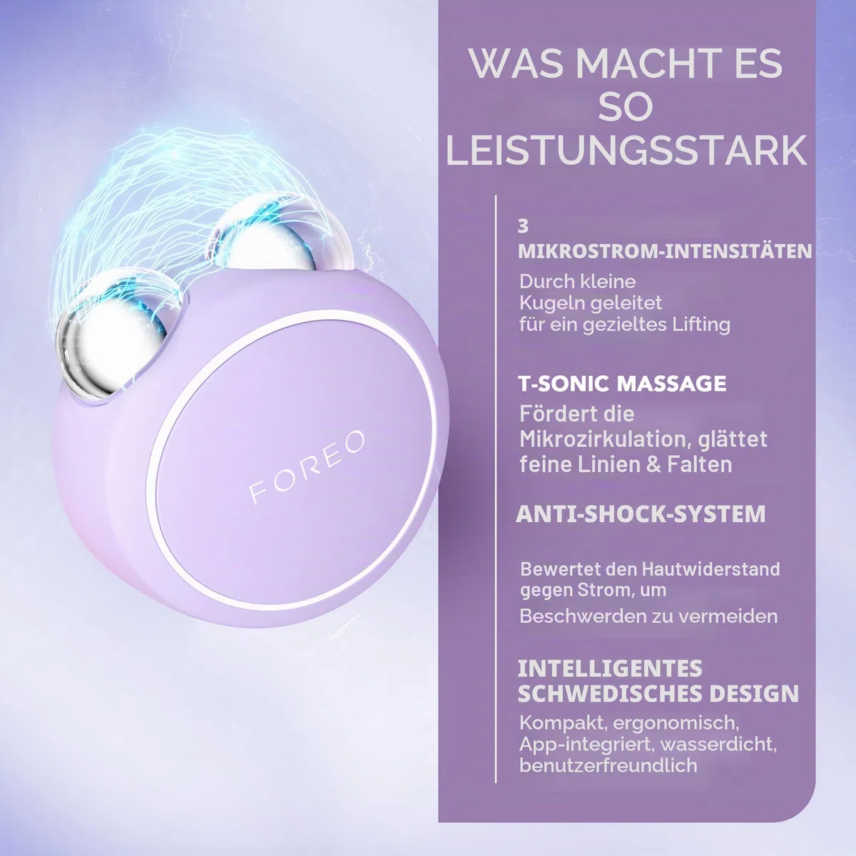 FOREO BEAR mini Gezieltes Mikrostrom-Facelifting-Gerät - Gesichtsmassagegerät gegen falten - Gesicht & Jawline Trainer - Gesichtsmassage - Face lifting gerät-- Anti-Aging - Lavander