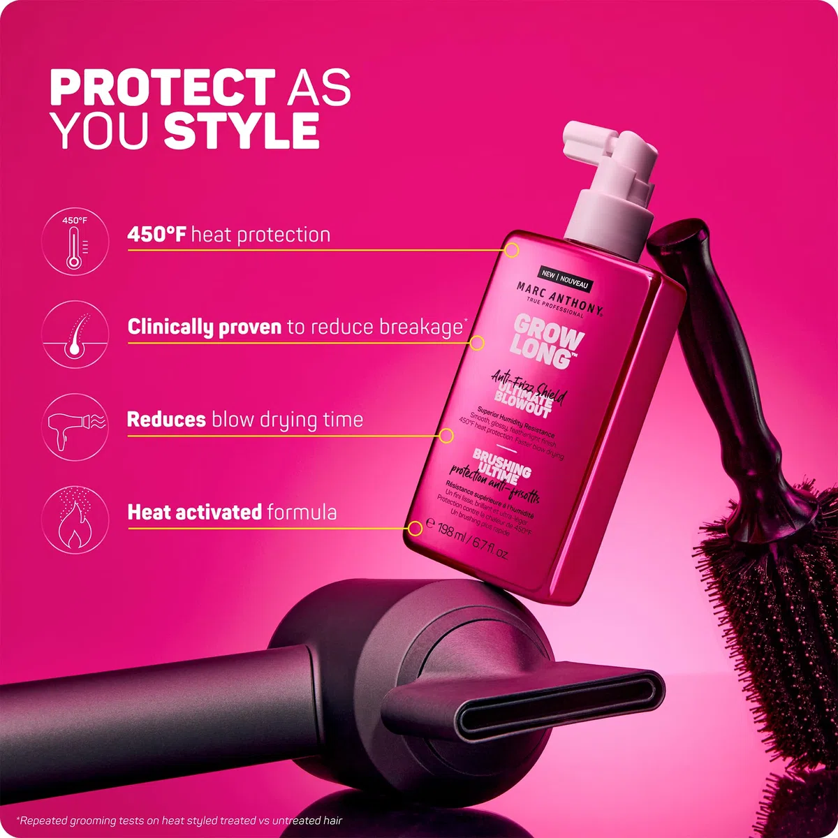 Marc Anthony Anti-Frizz Shield Ultimate Blowout Spray, wächst lang, weiches und glänzendes Haar bei hoher Luftfeuchtigkeit, Wärmeschutz, 170 ml