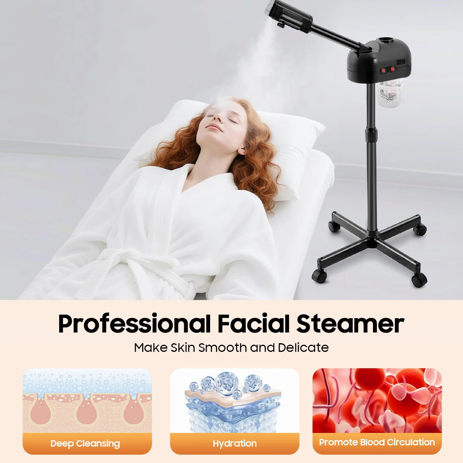 MINRS Gesichtsdampfer 800W Kosmetikstudio Gesichtssauna Verdampfer Gesichts-Sauna-Verdampfer Feuchtigkeitsspendende Schönheit Instrument für Haushalte, Schönheitssalons, Spas