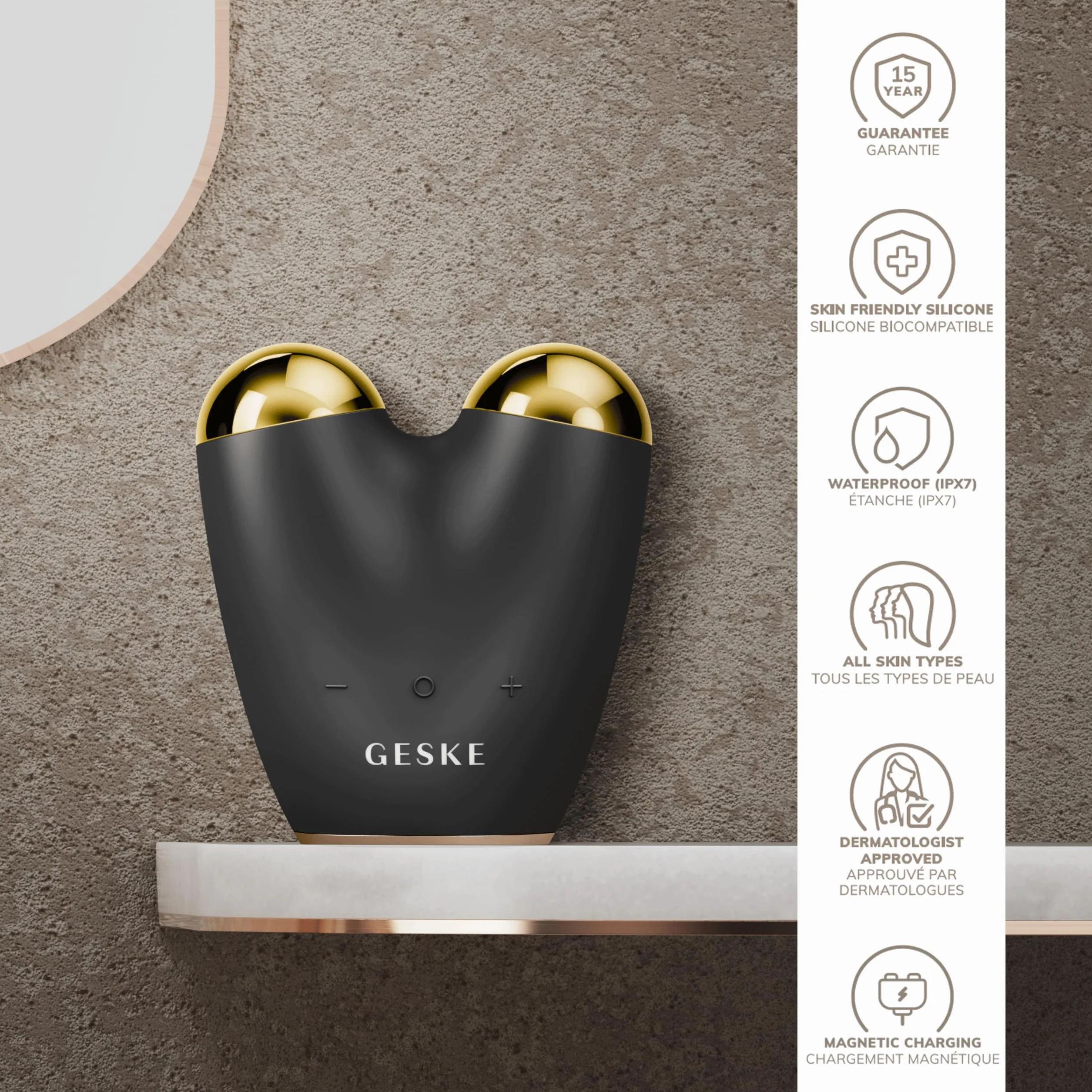 GESKE | SmartAppGuided™ MicroCurrent Face-Lifter | 6 in 1 | Facial Lifting | Gesicht- & Jawline Trainer | Gesichtsstraffung | Anti Aging Device | Mikrostrom gegen Falten | Doppelkinnentferner