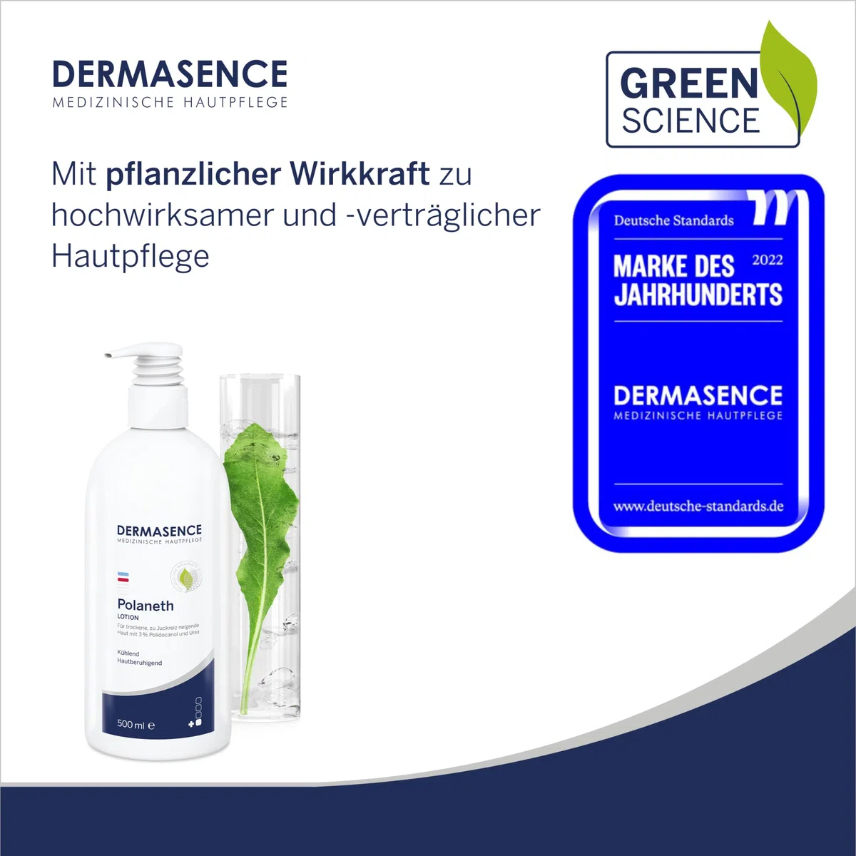 DERMASENCE Polaneth Lotion, 500 ml, Körperpflege gegen Juckreiz, beruhigt trockene Haut, zieht schnell ein, mit Urea, parfümfrei, ideal für Altershaut und Neurodermitis, vegan