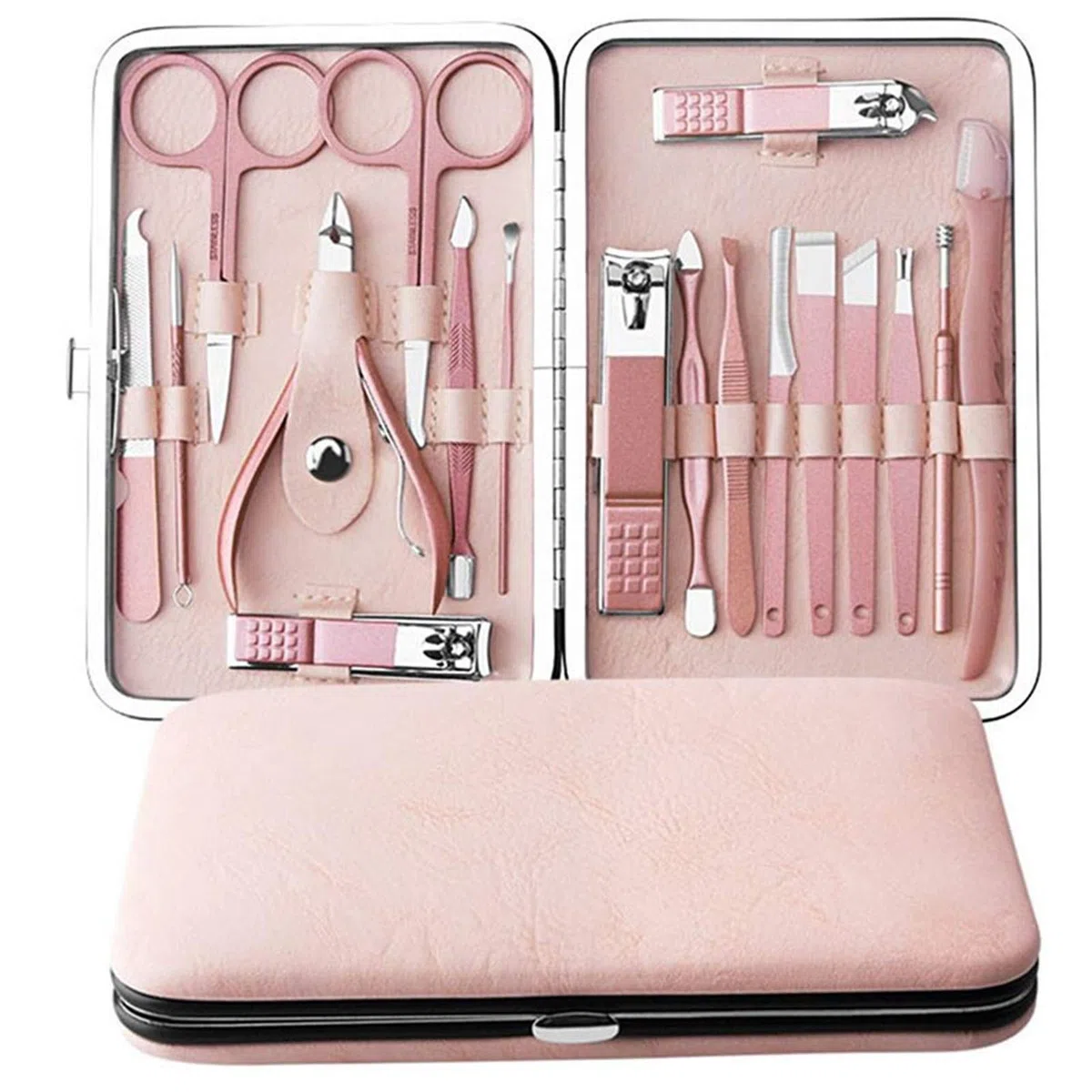 KANUZ Roségold Professionelles Maniküre-Set aus Edelstahl Pediküre-Set, Nasenhaarschere, Augenbrauenrasierer Familie Fuß Handpflege Set (Farbe: Blau)