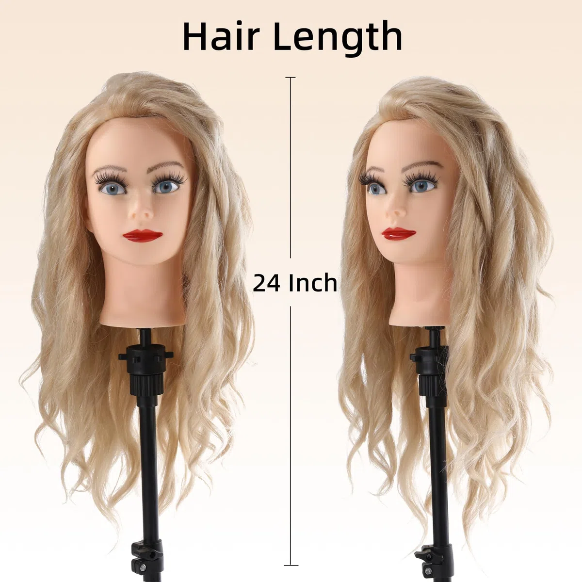 Frisierkopf mit Übungskopf Ständer 70% Echthaar Puppenkopf zum Frisieren Trainingsköpfe für Friseure Ausbildung Kopf mit Tischklemme, DIY Haarflecht Set (Blond)