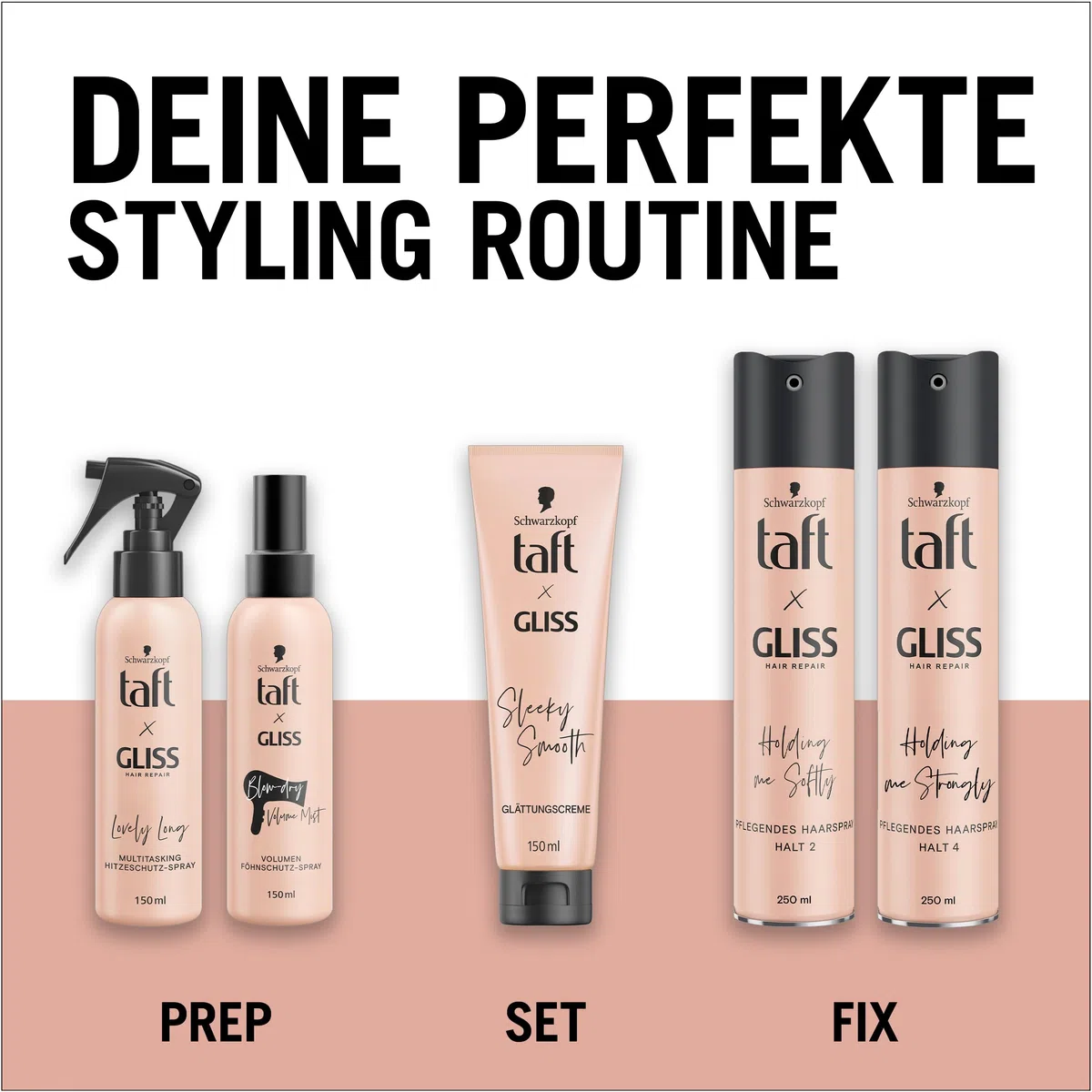 Taft x Gliss Holding me Strongly Haarspray Haltegrad 4 (10 x 250 ml), Styling Spray gibt starken Halt für alle Haartypen, Haarspray ohne Silikone mit Arganöl und Provitamin B5