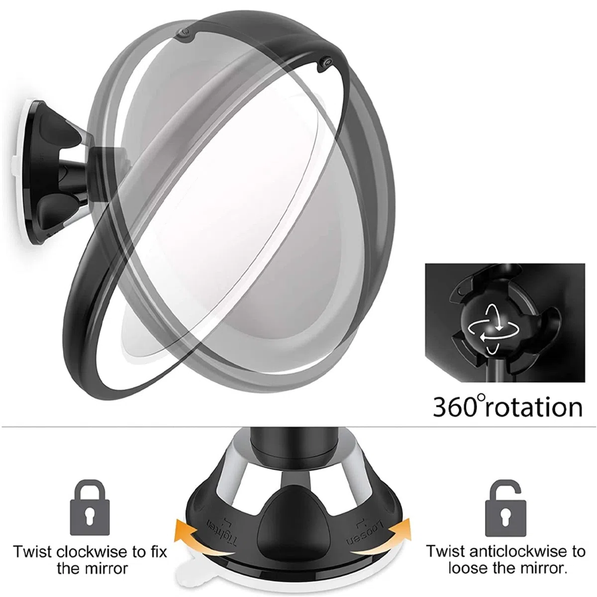 10-Fach Vergrößernder Schminkspiegel Mit Led-Licht, 360 Grad Drehbar, Kosmetikspiegel, Saugnapf, Badezimmer-Duschspiegel,Black Set