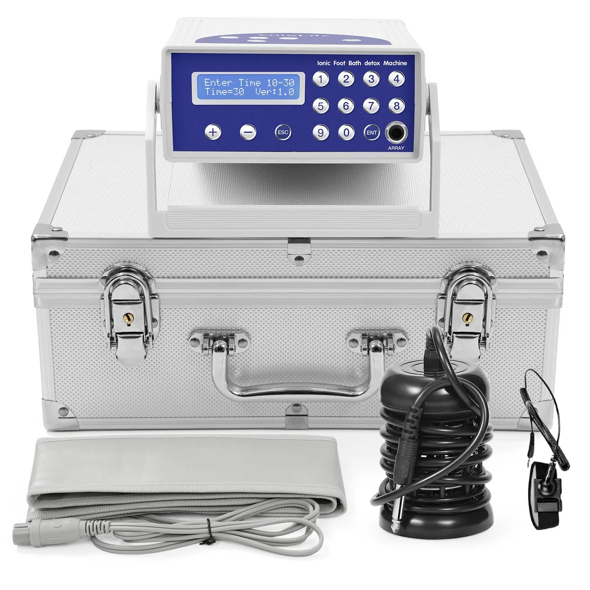 Ionen Fußbad Professional Fußbad mit LCD Display & Aluminium Koffer Elektrolyse Fussbad für Heim & Salon, Entgiftung & Entspannung, 2 Arrays （Ohne Becken）