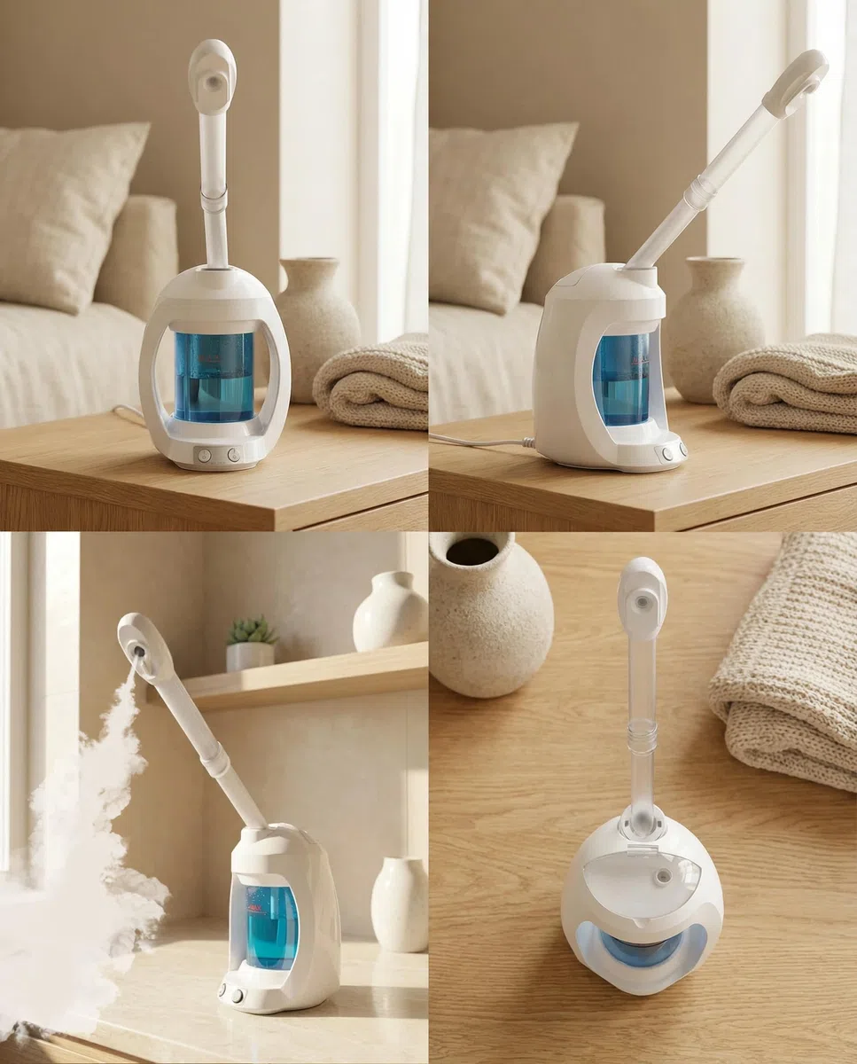 Gesichtsdampfgarer, Gesichtsdampfer für Kosmetiker und Nano-Ionen, tragbarer Ozon-Haar-Dampfgarer, professioneller Gesichtsdampfer für Zuhause, Gesichtsspa, Weiß