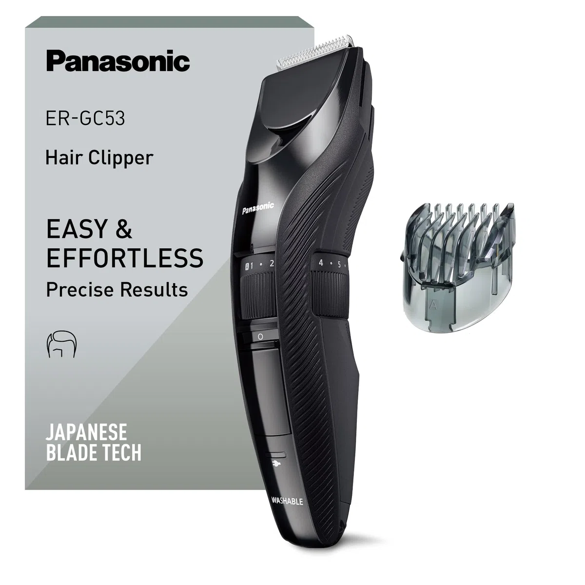 Panasonic ER-GC53K503 Haarschneider, kabelloser wasserdichter Trimmer, 19 Längeneinstellungen, Schwarz