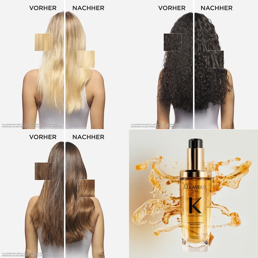 Kérastase Haaröl für trockenes Haar, Pflegend und nährend für mehr Glanz, Hitzeschutz und Anti-Frizz, Nachfüllpackung, Huile Originale Elixir Ultime