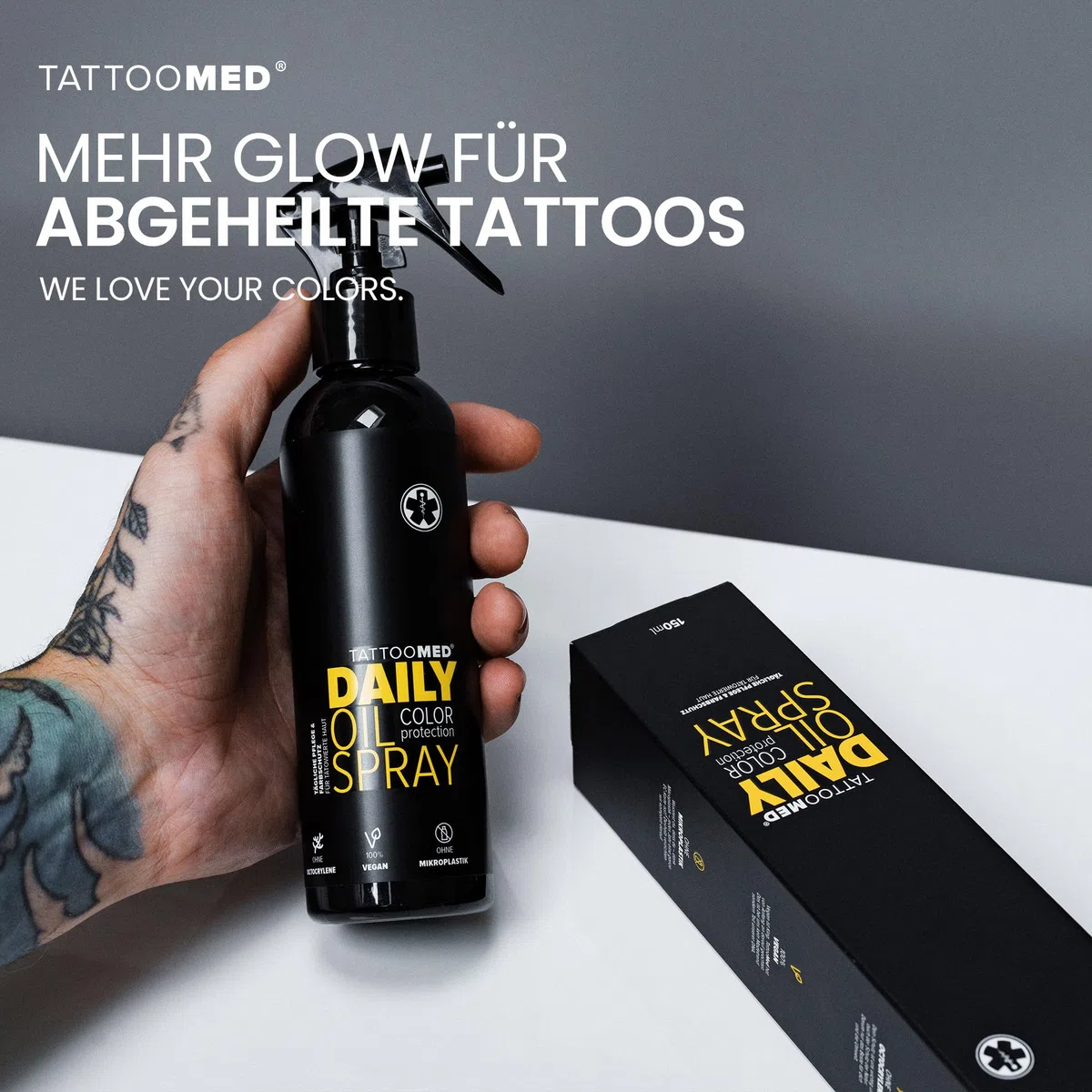 TattooMed Daily Oil Spray 150ml - Tägliches Pflegeöl für Tätowierte Haut mit UV Schutz - 150ml Sprayflasche (Packung mit 2)