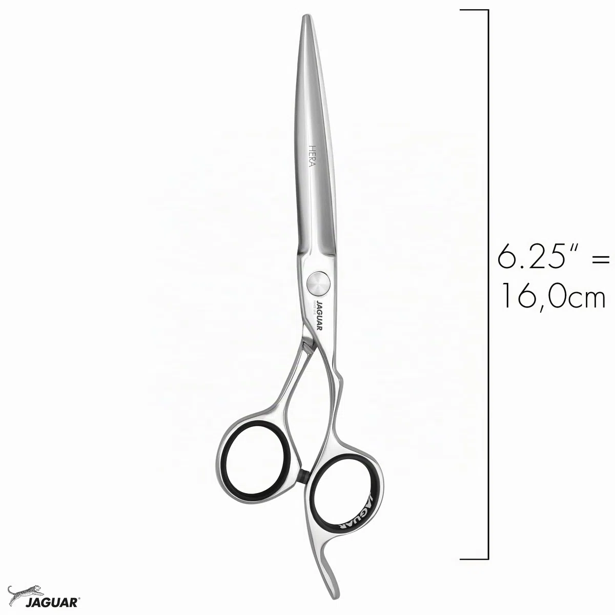 JAGUAR Haarschere HERA 6.25“ | ergonomische Griffstellung | Friseurschere im Crane-Design | angeschmiedeter Fingerhaken und abgerundetes Dolchblatt | poliert | Made in Germany