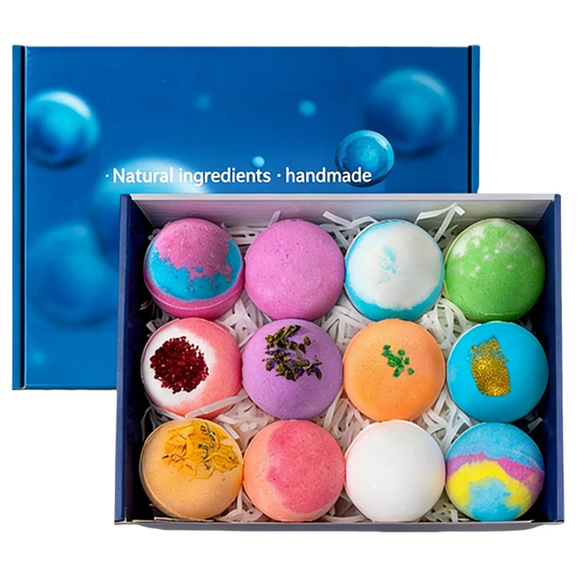 Badekugeln mit 12 getrockneten Blüten mit langanhaltendem Duft | Natürliches Schaumbad für Jungen und Mädchen, Geburtstag, Party, Spa, Entspannung, Pflege