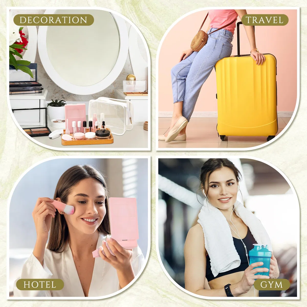 Maxdot 20 Stück Reise-Make-up-Behälter-Set, Mini-Make-up-Pinsel, leere Flaschen mit Finger-Puff-Spateln, auslaufsicher, nachfüllbar, Kosmetikzubehör für flüssige Toilettenartikel, Hautpflege, Shampoo,