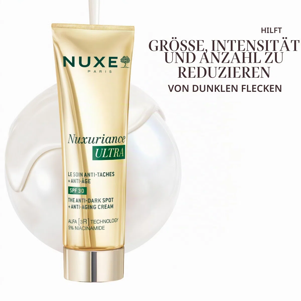 Nuxe Nuxuriance Ultra Creme gegen dunkle Flecken und Anti-Aging, LSF 30, 50 ml, Feuchtigkeitscreme mit dreifacher Wirkung für reife Haut, zielt auf dunkle Flecken, Falten und Verlust der Festigkeit