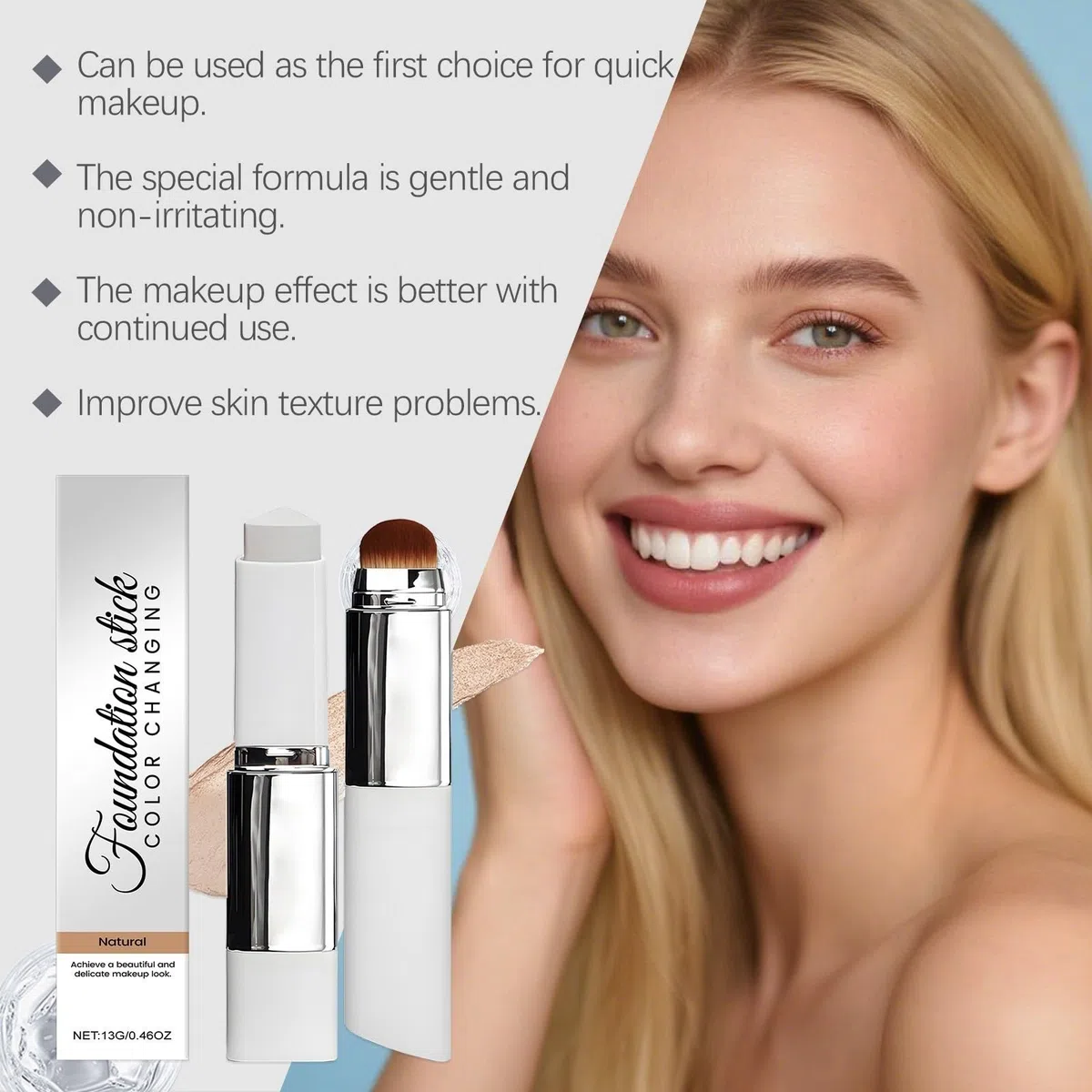 2-in-1 Foundation mit Bürste, lange Haltbarkeit, für normale Trocknung und Kombination der Haut (Ivory White) mit leuchtendem Natur-Finish