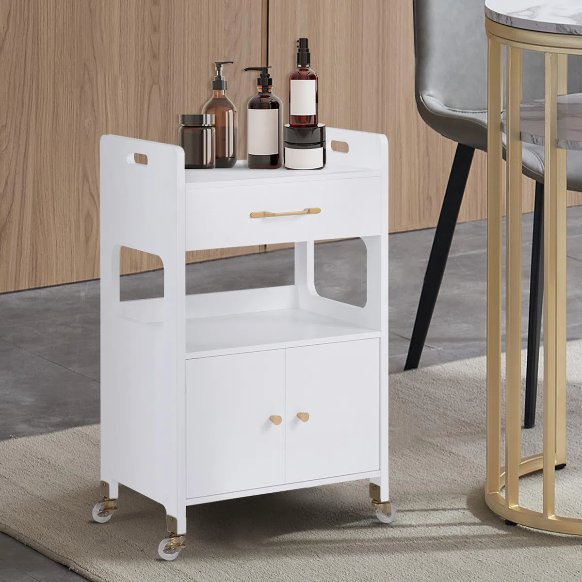 M MCombo Servierwagen mit Rollen & Schubladen, Rollwagen Friseurwagen Weiß, Salon Trolley 35x48x80,5 cm