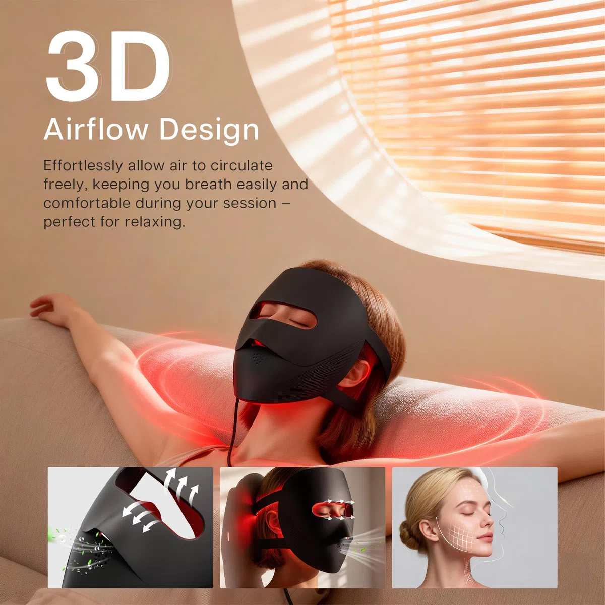 VRAIKO 9D LED Gesichtsmaske | Rotlicht Maske Gesicht mit 4 Modi, 328 LEDs, 3D Airflow Design & Light-Lock für Ultra-komfortables Gesichts-Spa | Premium Beauty Geschenke für Frauen Männer (schwarz)
