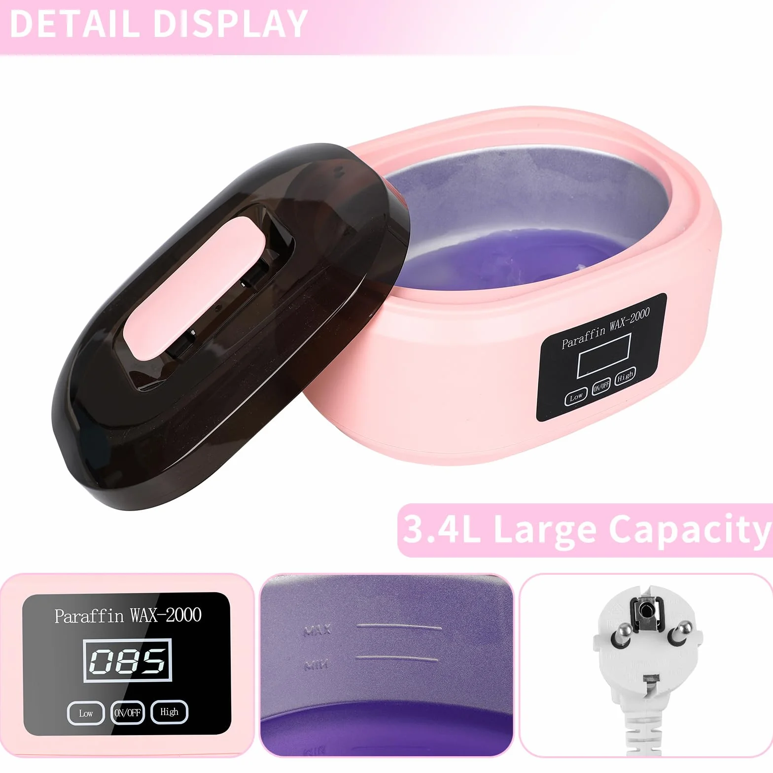 Forever Speed Wachsbad Paraffinbad für hände und füße Set 3400ml Wachsbad Paraffinbad Set für Trockene Raue Hau mit 900g Paraffinwachs Temperaturanzeige 200W Zubehör Tolles Spa Geschenk Rosa1
