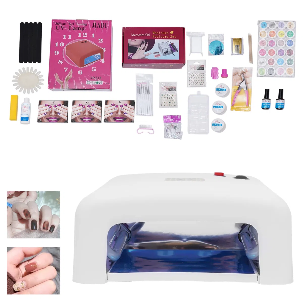 Nagelstudio Set, Gelnägel Starterset mit 24 Farbgele, Bunte Strasssteine Maniküre UV-Lampe und Maniküre Werkzeugen Geeignet für Anfänger & Home-Salon