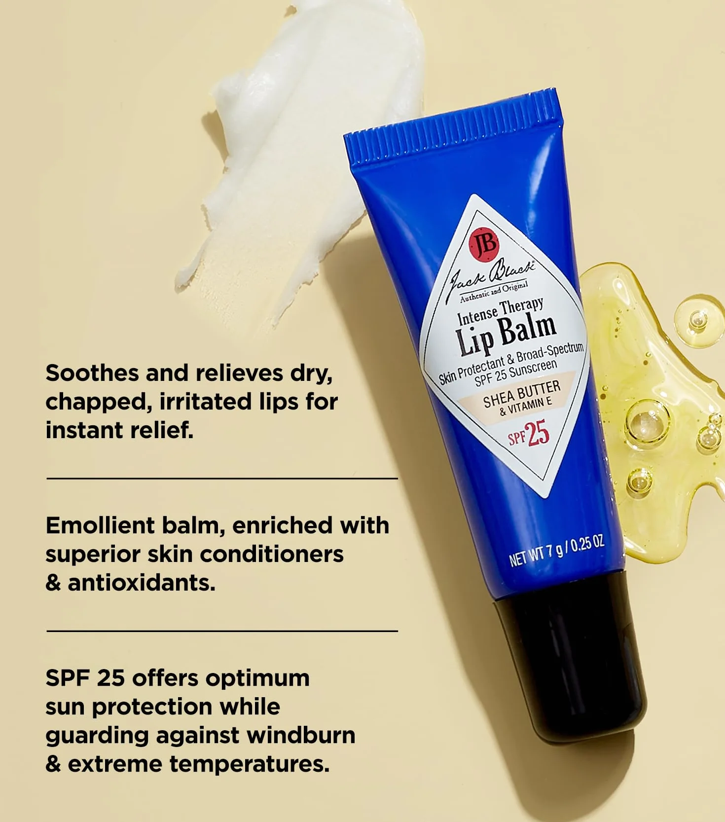 Jack Black Intense Therapy Lip Balm Trio mit recyclebarem, wiederverwendbarem Tin, 0,8 ml.