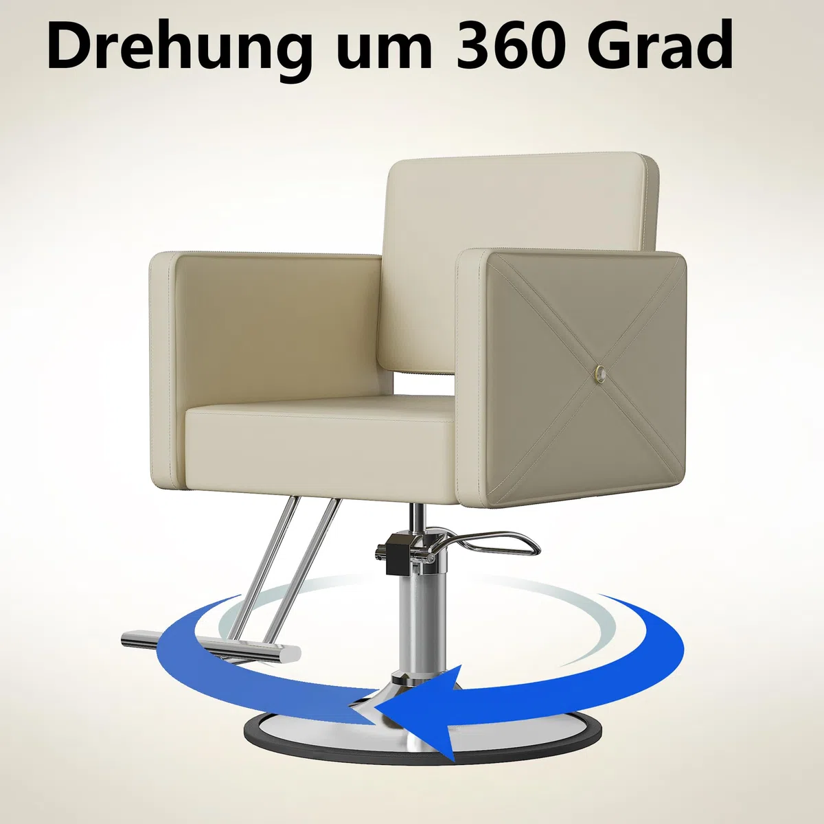 Quadratischer Friseurstuhl 360 Grad drehbar Beige