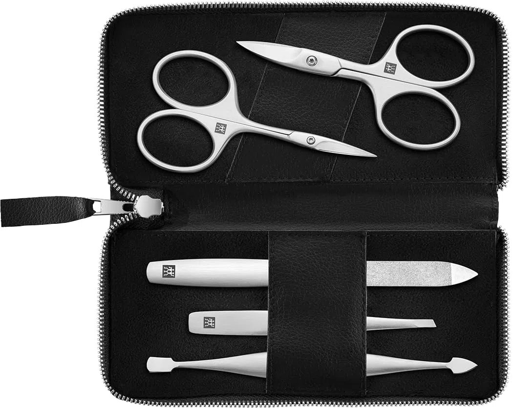 ZWILLING Maniküre-Set 5-tlg. im veganen Apfelleder-Etui, Nagelpflege-Set | Nachhaltiges Etui mit Samtfutter inklusive Nagelschere, Saphir-Nagelfeile, Hautschere, Pinzette und Nagelhautschieber
