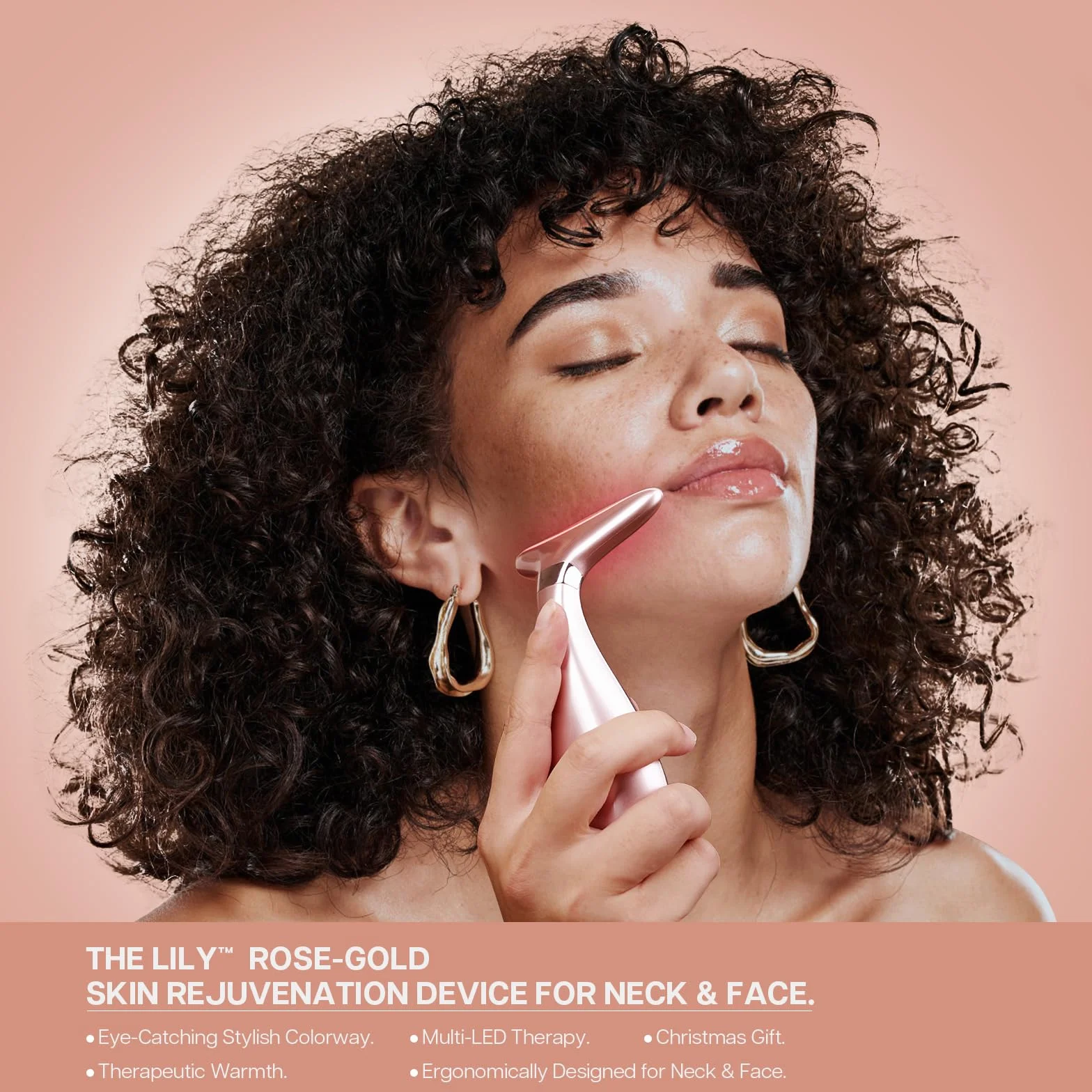 VRAIKO LILY Hals Gesicht Massagegerät Gesichtsformer Hautverjüngungsgerät mit Thermo, Triple Action LED und Vibration, für Anti-Aging, Lifting und Straffung schlaffe Haut (Roségold)