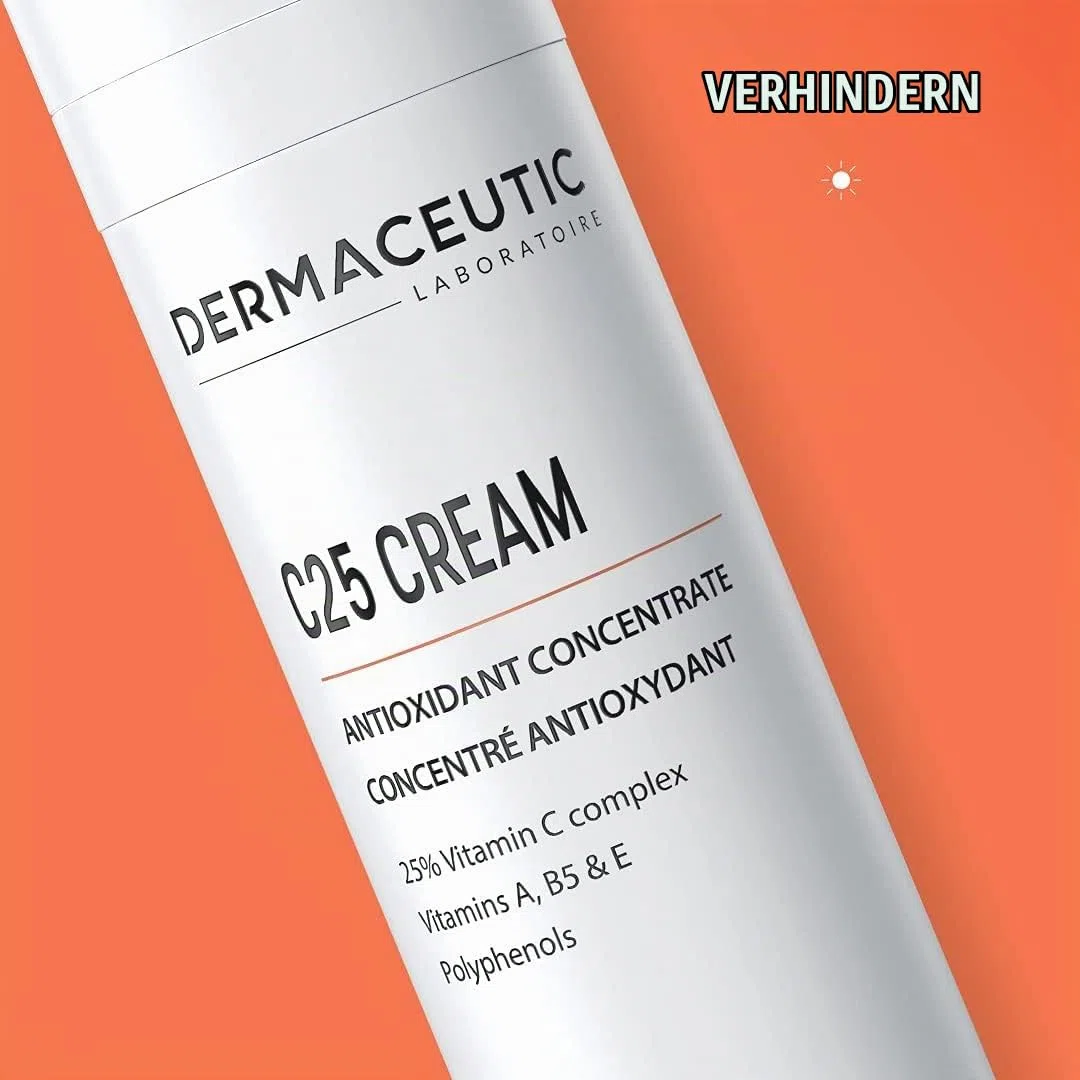 C25 Cream | Antioxidative & Anti-Aging Gesichtscreme | 25% Vitamin C & Polyphenole | Kraftvoller Komplex mit Vitaminen C, A, B5 & E | Anti-Falten | Vegan & Ohne Silikon | 30 ml | Dermaceutic