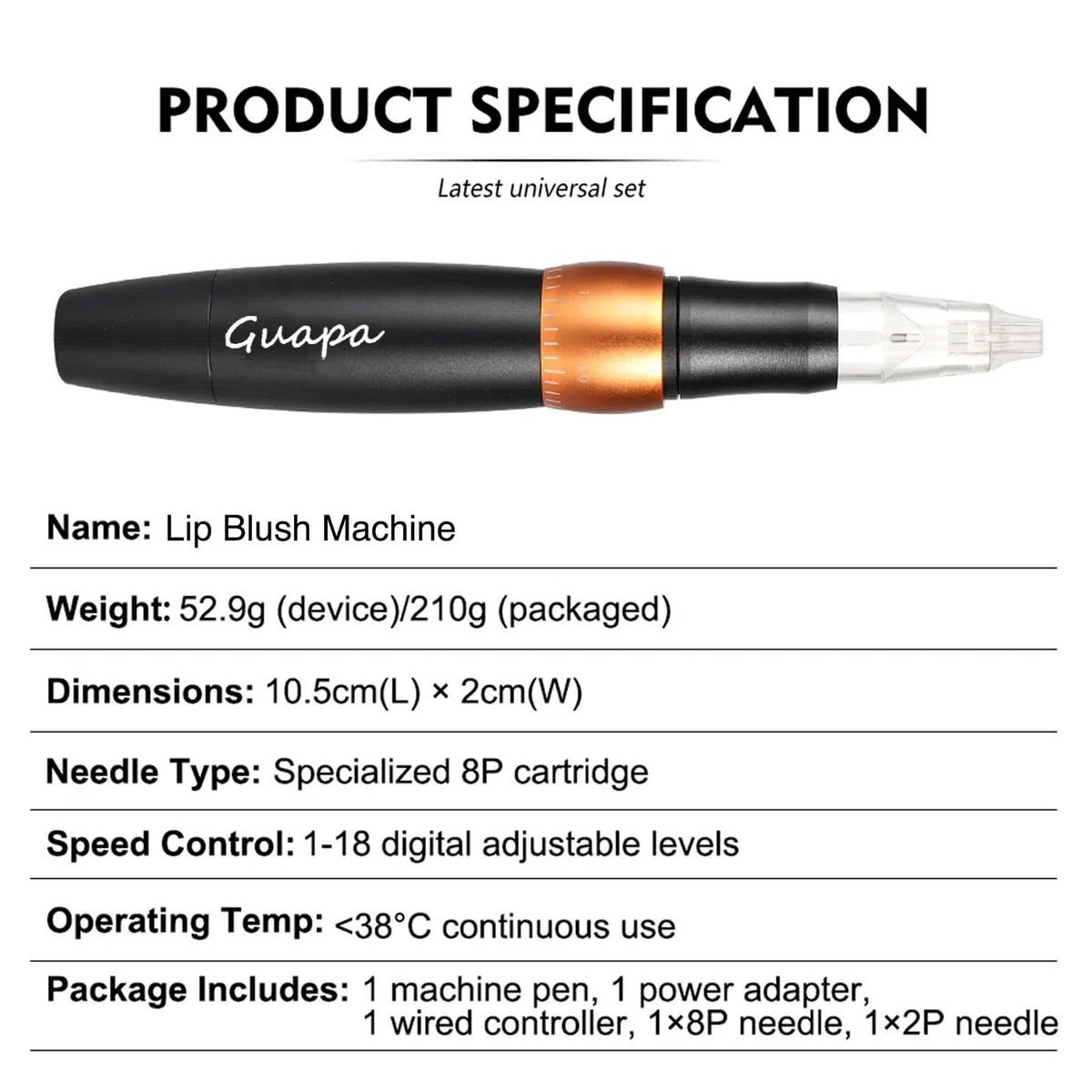 Schnelle Maschine für Lippen und Augenbrauen mit 8 Pin-Nadeln – für Augenbrauen, Lidschatten, Lippen-Tattoo, Rouge oder Schattierungen auf großen Flächen (Maschinen-Set)