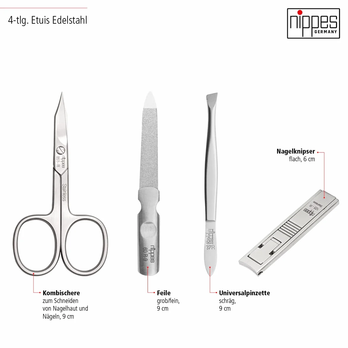 nippes Solingen Premium Line Maniküre Set Tabard, 4-teilig, Schwarz, Edelstahl nickel- & rostfrei, Rindsleder-Nageletui, Nagelpflege Set, Made in Germany | rostfrei, nickelfrei, handgefertigt, Made in Germany, Nagelknipser, Saphirfeile, Pinzette, Nagelhau