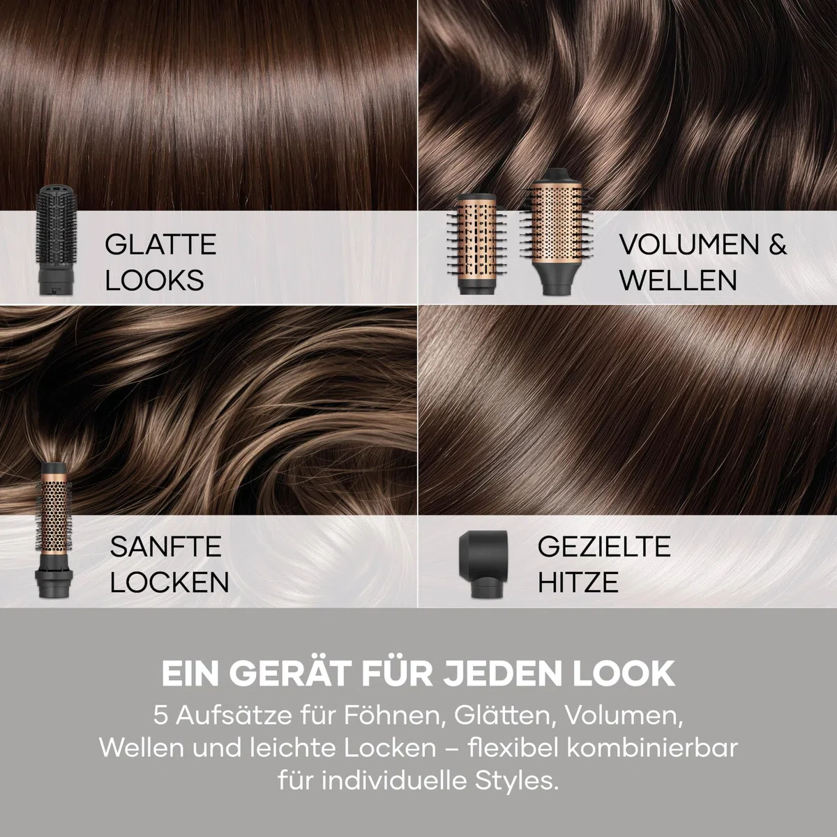 Severin 5-in-1-Airstyler, Volumisieren, Locken und Glätten, 5 Aufsätze, Multi-Haarstyler, Hairstyler-Set, Ionen-Föhn, Trockner, Beach-Wave, S-Style Multi-Styler Pro copper, kupfer/schwarz, WL 0685