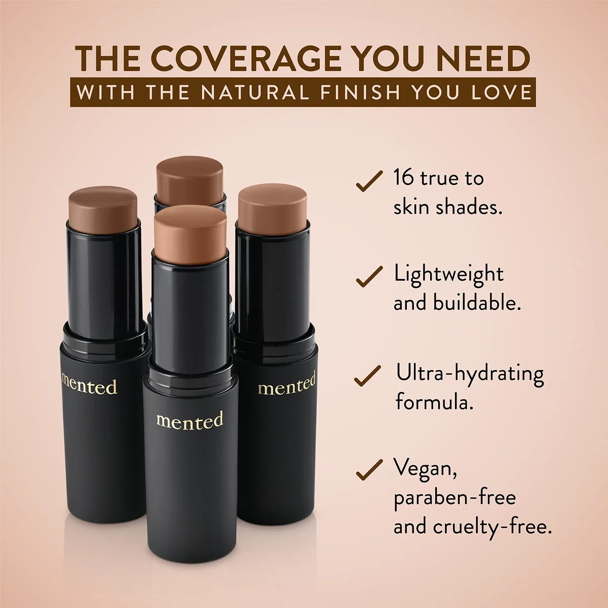 Mented Foundation, Concealer und Konturenstift für dunkle gebräunte Haut, Creme-Make-up-Grundierung für schwarze Frauen, vegan und tierversuchsfrei, T40