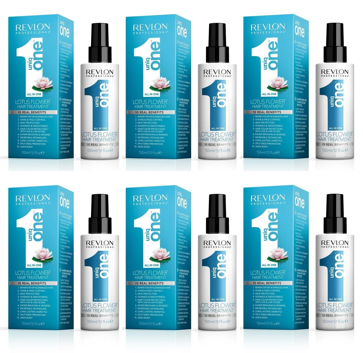 Revlon 6 er Pack Revlon uniq one All in one Lotus Flower Hair Treatment 150 ml
