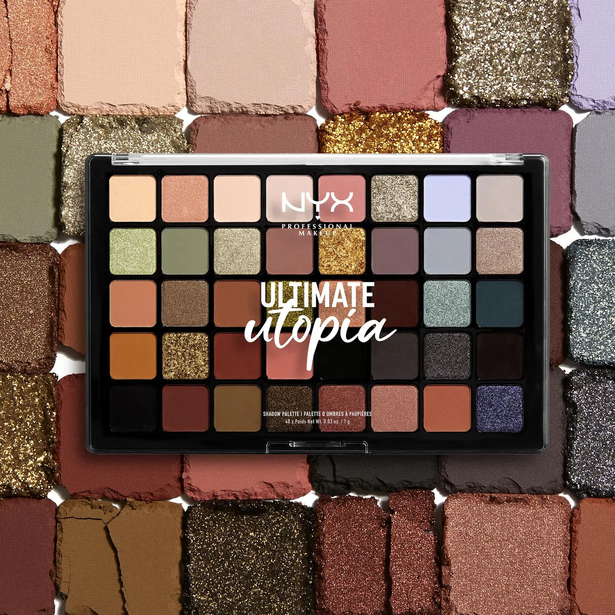 NYX Professional Makeup Lidschattenpalette, Ultimate Shadow Palette, Gepresster Puder Lidschatten, 40 Farbtöne, Matt, Satiniert, Metallic, Farbton: Ultimate Utopia