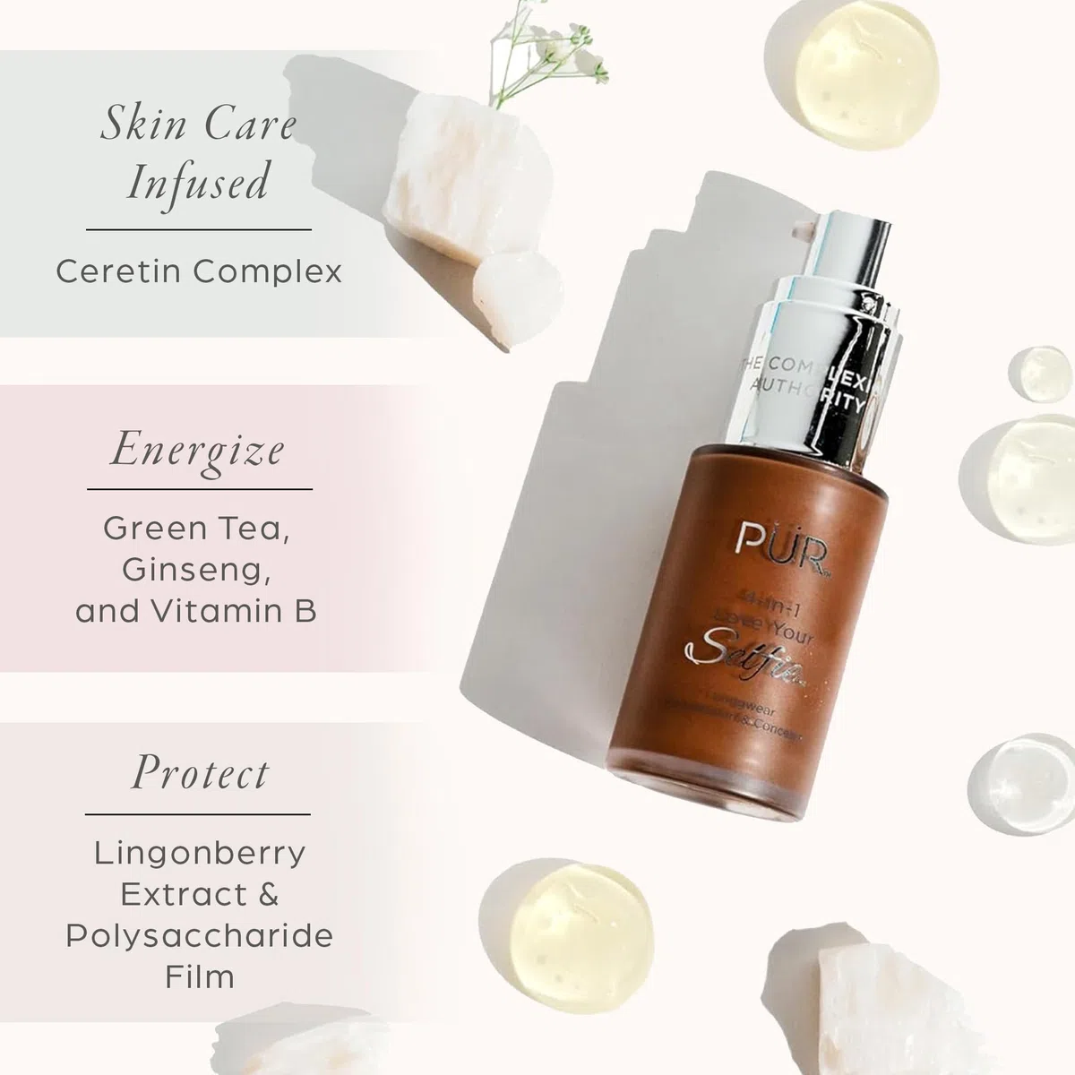 PUR Cosmetics 4-in-1 Love Your Selfie Longwear Foundation and Concealer - Unique, Dual-Applicator Component - Covers Blemishes and Imperfection - Reduce Fine Lines and Wrinkles - MN3-1 oz Makeup
