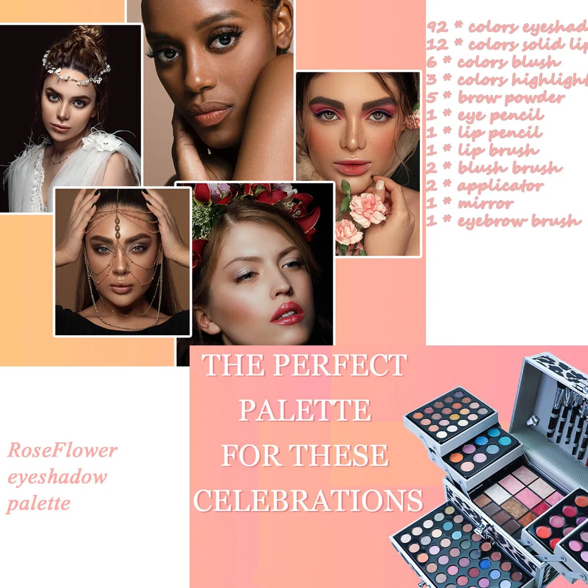 Schminkkoffer Gefüllt, RoseFlower Alles in Einem Makeup Kit Schminkkoffer Gefüllt mit Schminke für Anfänger oder Profis, Make-Up Set inklusive Lidschatten, Lipgloss, Rouge, Eyeliner, Mascara