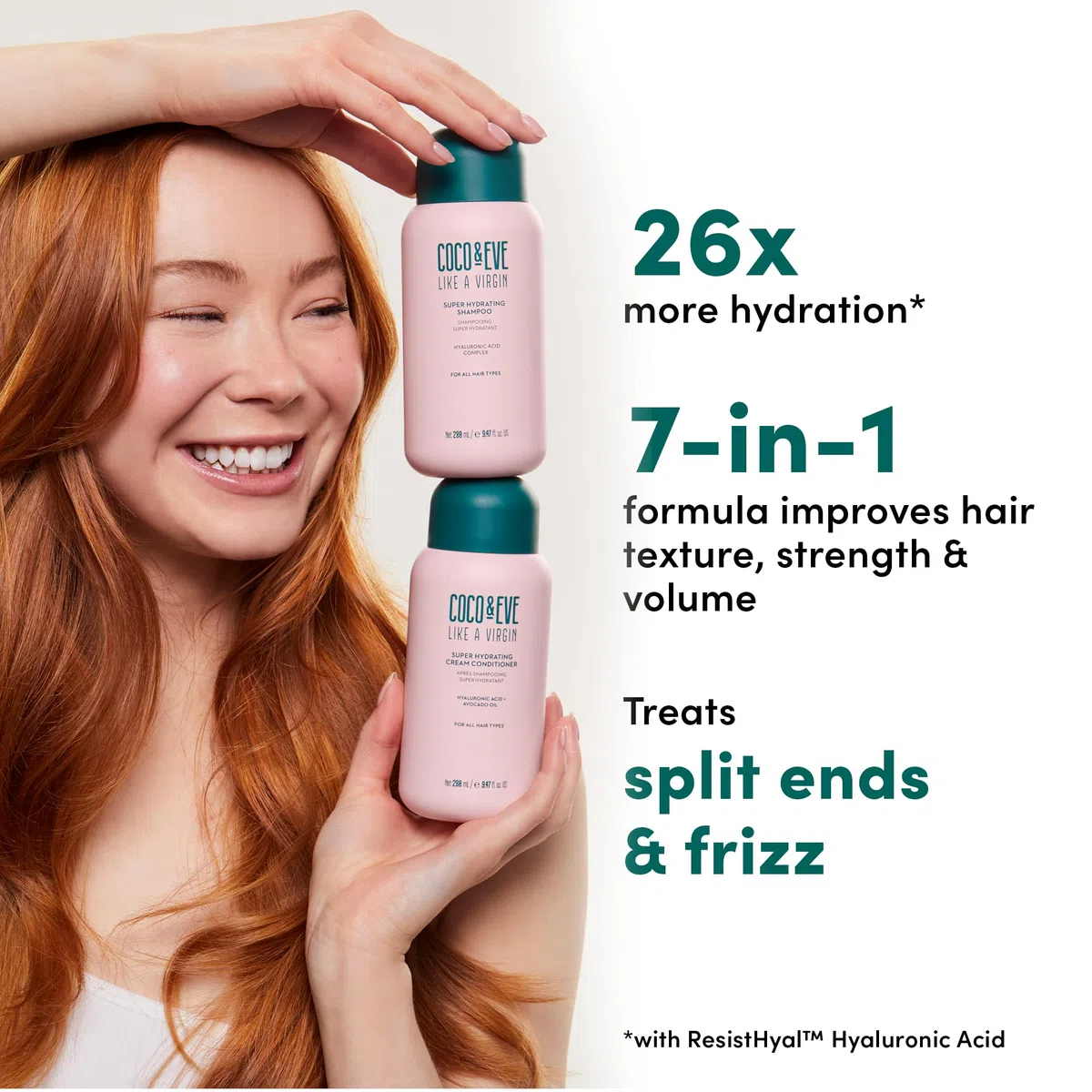 Coco & Eve Like A Virgin - Feuchtigkeitsspendender Shampoo & Conditioner - natürliche Haarpflege ohne Sulfate, mit Argan-, Kokos- und Avocado-Öl - für trockenes, geschädigtes & gefärbtes Haar - 280ml
