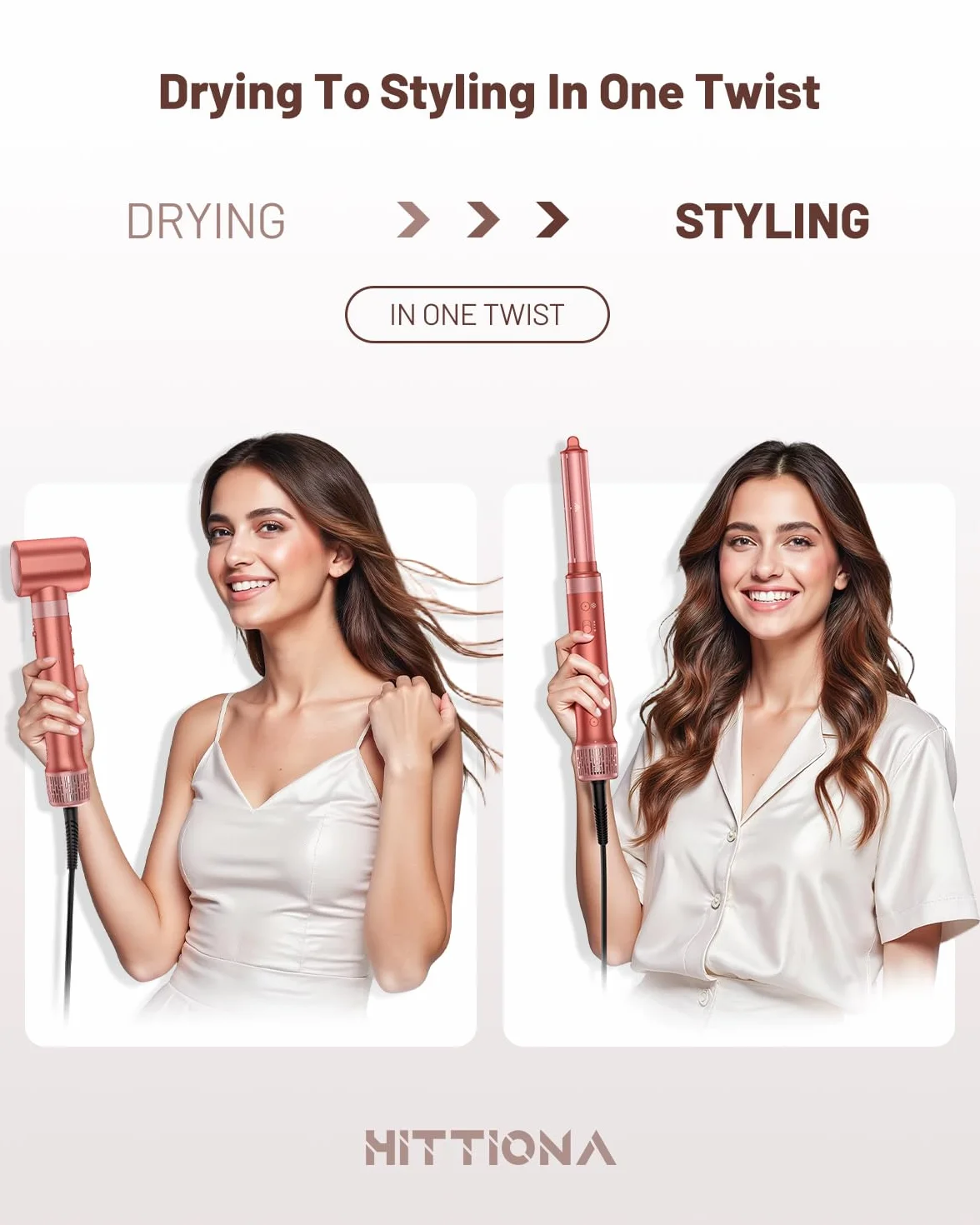 HITTIONA 5 in 1 Airstyler & Rundbürstenföhn, 110.000 U/min Ionen Haartrockner mit Auto Lockenstab, Profi-Hairstyler für Alle Haartypen